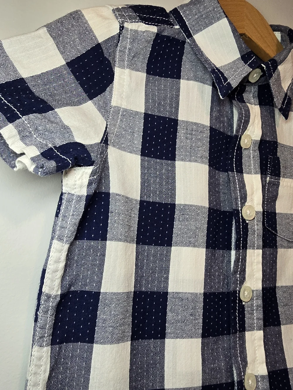 GAP Boys Navy and White Check Button-Down Shirt 12-18M